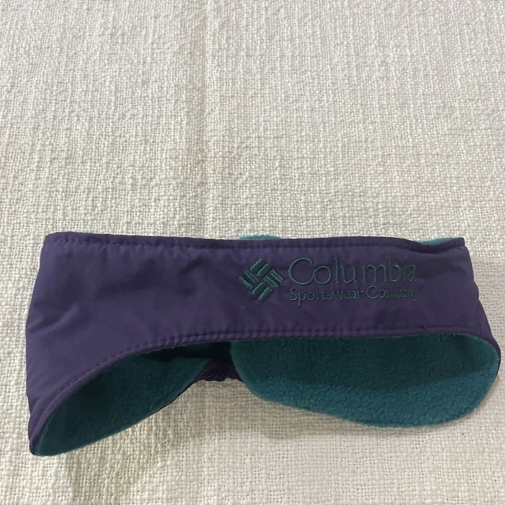 Columbia Ski Winter Gloves Women's S/M Leather Palm Purple Green Headband Vntg